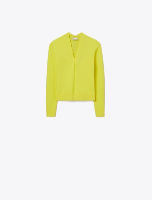 Tory Burch Zip Viscose Sweater In Lemon Citrus