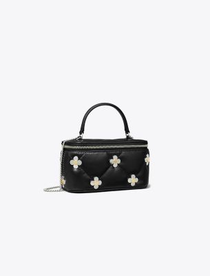 Tory Burch Kira Diamond Quilt Clover Vanity Case In Black