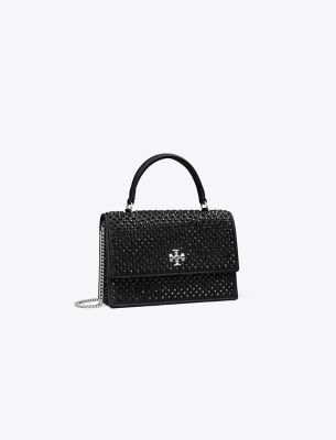 Tory Burch Mini Kira Satin Embellished Top-handle Chain Wallet