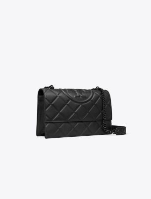 Tory Burch Fleming Polished-grain Convertible Shoulder Bag In Black/black