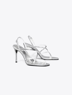 Tory Burch Multi-strap Heeled Sandal In Silver
