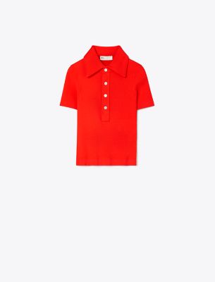 Tory Burch Viscose Ribbed Polo Sweater