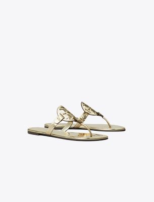 Tory Burch Gold Sandals With Flat Sole And Metallic Finish In Gold