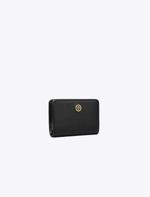Tory Burch Robinson Pebbled Bi-fold Wallet In Black