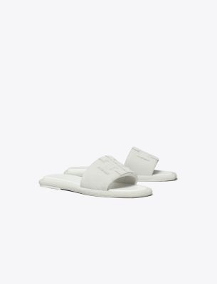Tory Burch Pavé Double T Burch Slide In White