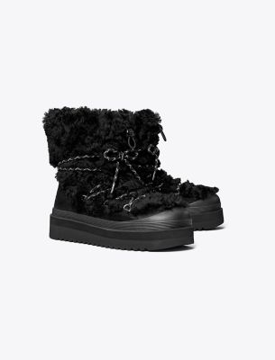 Tory Burch Mellow Shearling Lace-up Boot In Black