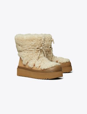 Tory Burch Mellow Shearling Lace-up Boot In Neutral