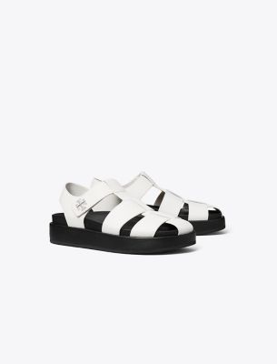 Tory Burch Kira Leather Sport Fisherman Sandals In White