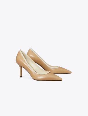 Tory Burch Double T Buckle Pointed Toe Pump In Cantucci/light Cream