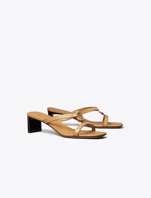 Tory Burch Leather Ring Heeled Slide Sandals In Cantucci