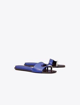 Tory Burch Pierced Slide In Ultra Marine Blue/silver