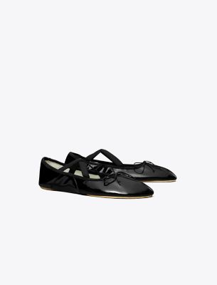 Tory Burch Peep-toe Mary Jane Ballet In Black