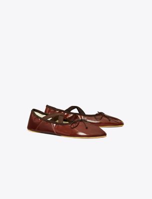 Tory Burch Peep-toe Mary Jane Ballet In Brown