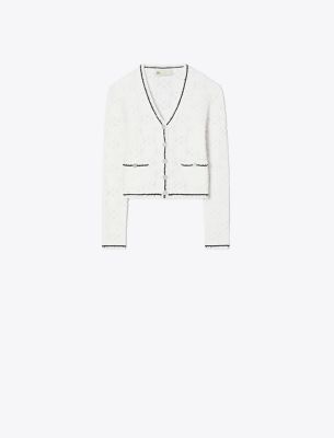 Tory Burch Cotton Logo Lace Cardigan