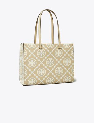 Tory Burch T Monogram Contrast Embossed Tote In Beige