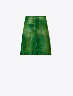 Tory Burch Deconstructed Denim Skirt In Green