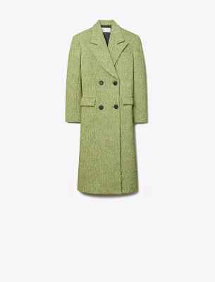 Tory Burch Twill Double-breasted Coat In Green