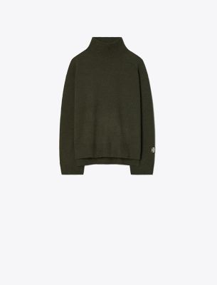 Tory Burch Merino Wool Turtleneck Sweater In Green