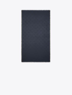 Tory Burch Medallion Logo Oblong Traveler Scarf In Black