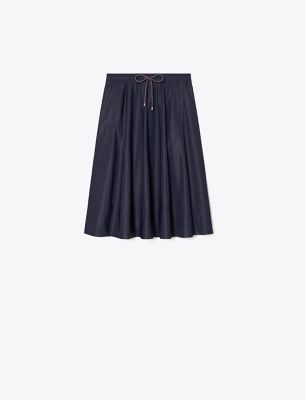 Tory Burch Nylon Drawstring Midi Skirt In Blue