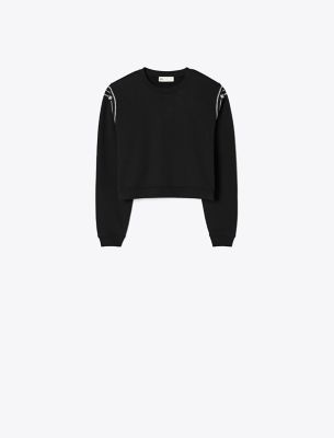 Tory Burch Embroidered French Terry Sweatshirt In Black