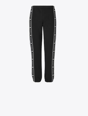 Tory Burch Embroidered French Terry Sweatpants In Black