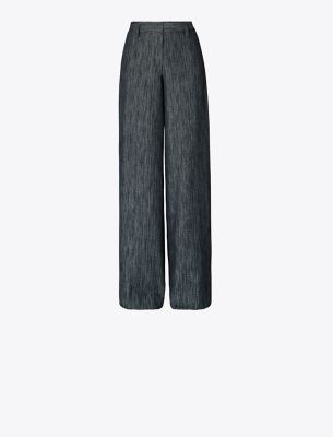 Tory Burch Cotton And Silk Wide-leg Pants In Blue Warp/light Blue