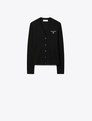 Tory Burch Simone Wool Cardigan In Black