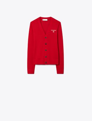 Tory Burch Simone Wool Cardigan In Red