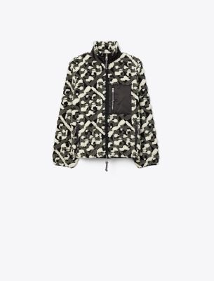 Tory Burch Prismatic T Monogram Fleece Jacket In Brown