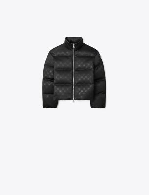 Tory Burch T Monogram Satin Puffer Jacket In Black