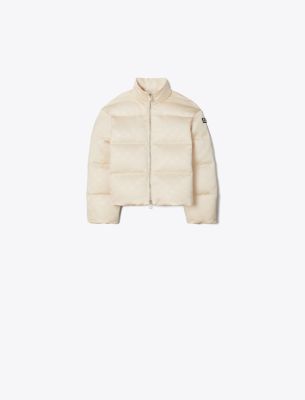 Tory Burch T Monogram Satin Puffer Jacket In Neutral