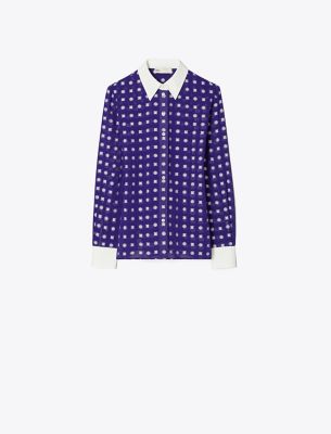 Tory Burch Colorblock Jacquard Shirt In Ballpoint Ink Nothing Ditsy