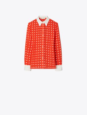 Tory Burch Colorblock Jacquard Shirt In Pepperoncini Nothing Ditsy