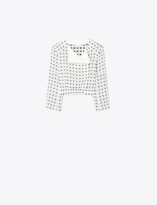Tory Burch Jacquard Wrap Top In Marshmallow Nothing Ditsy