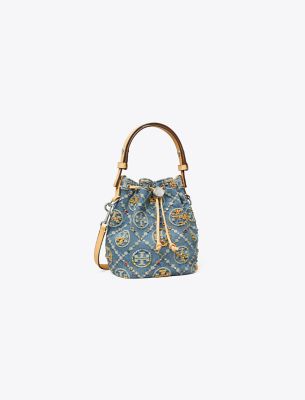 Tory Burch T Monogram Denim Embellished Mini Bucket Bag