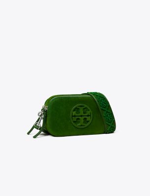 Tory Burch Mini Miller Flocked Crossbody Bag In Green