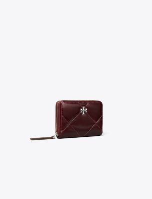 Tory Burch Kira Diamond Quilt Distressed Small Zip-around Wallet In Red