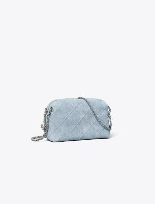 Tory Burch Fleming Soft Denim-print Suede Crossbody Bag