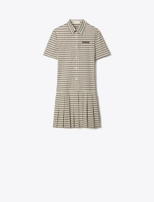 Tory Burch Plaid Drop-waist Pleated Golf Dress In Brown