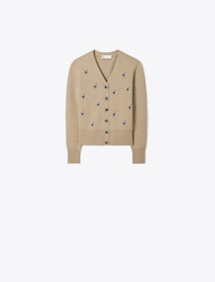 Tory Burch Cashmere Birdie Cardigan In Brown