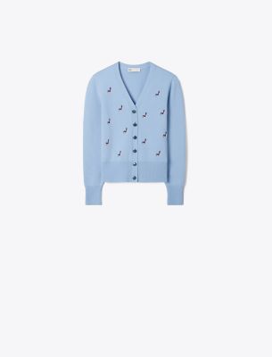 Tory Burch Cashmere Birdie Cardigan In Blue