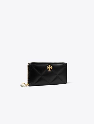 Tory Burch Kira Diamond Quilt Charm Continental Wallet In Black