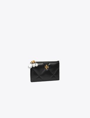 Tory Burch Kira Diamond Quilt Charm Zip Card Case In Black