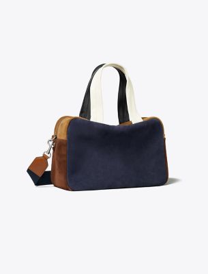 Tory Burch Colorblock Suede Satchel In Multi