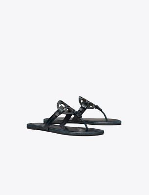 Tory Burch Leather Sandals With Logo On The Front In Black