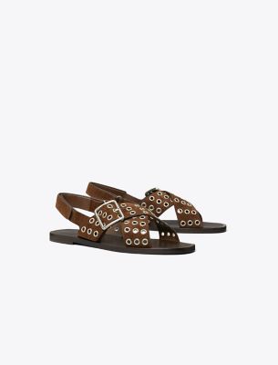 Tory Burch Cross-band Sandal In Brown
