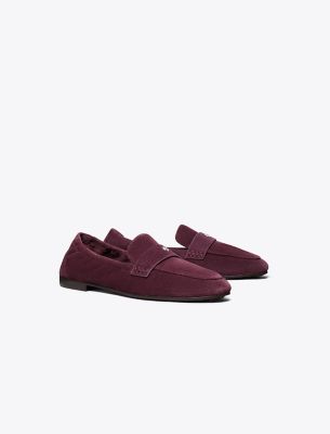 Tory Burch Logo-plaque Suede Loafers In Purple