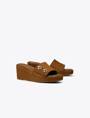 Tory Burch Turnlock Wedge Sandal In Brown