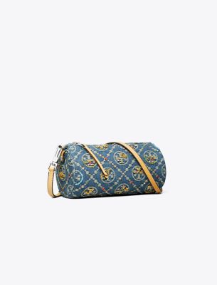 Tory Burch T Monogram Denim Embellished Cylinder Bag